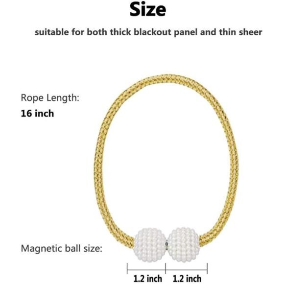 6 Pack Magnetic Curtain Tiebacks, Decorative Curtain Holdbacks for Window Décor - Picture 2 of 6